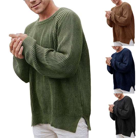 Herren lässiger Strickpullover mit Rippenstruktur und bequemer Passform EB