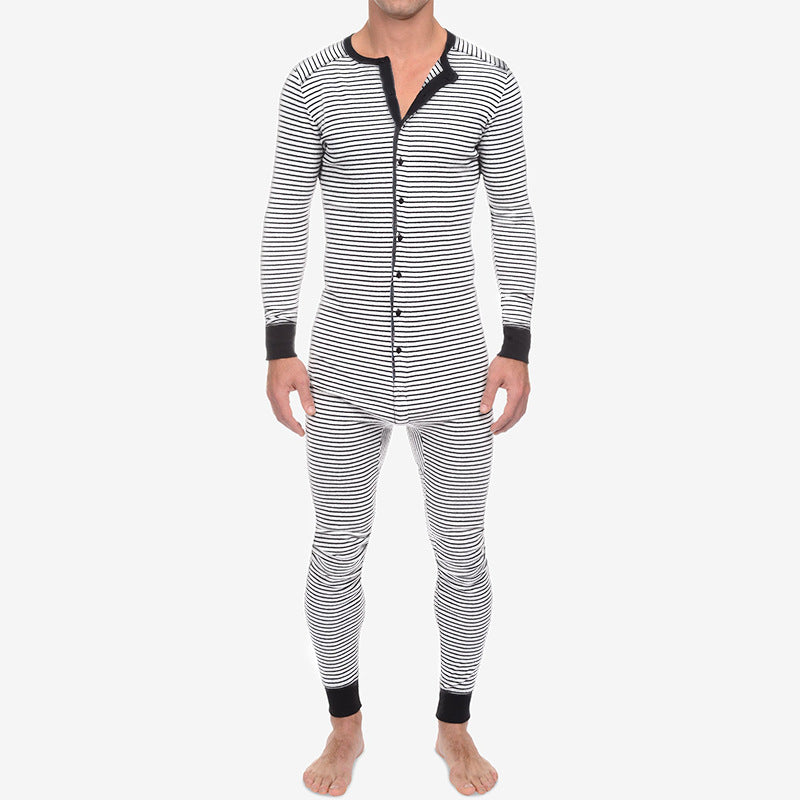 Herren Langarm Schlafanzugset mit komfortablem Knopfdesign EB