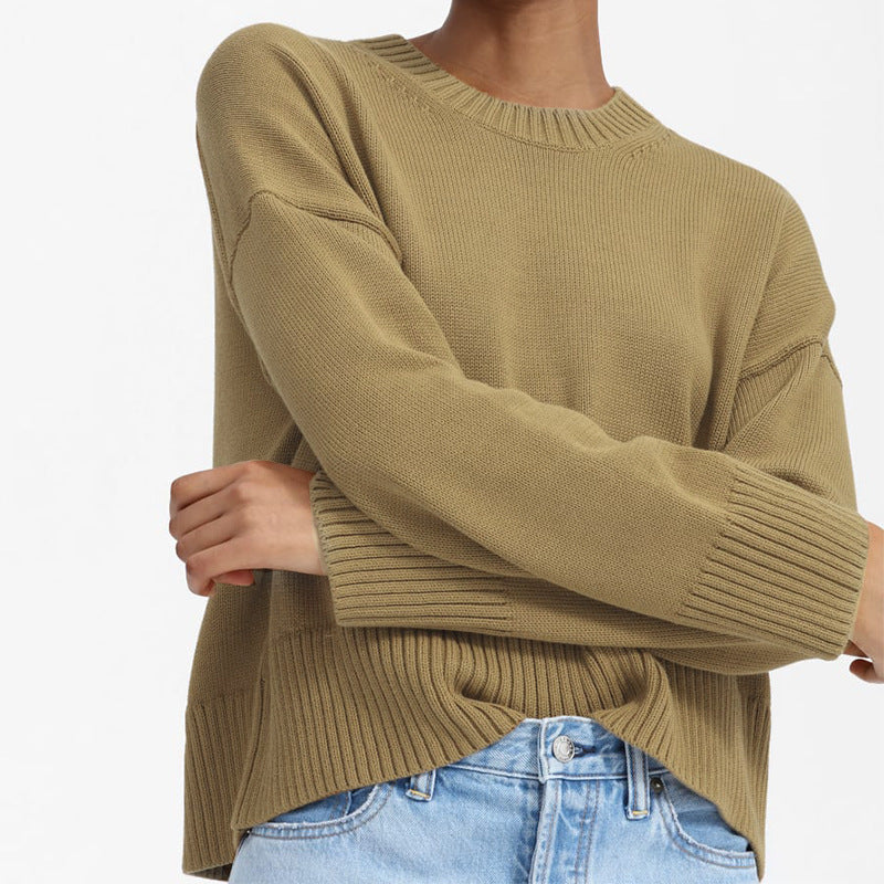 Damen lässiger Oversized Strickpullover mit strukturiertem Design EB