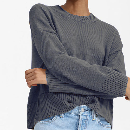 Damen lässiger Oversized Strickpullover mit strukturiertem Design EB