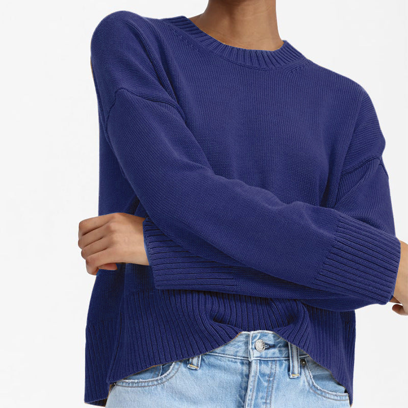 Damen Grobstrick Pullover mit weitem Schnitt und lässigem Design EB