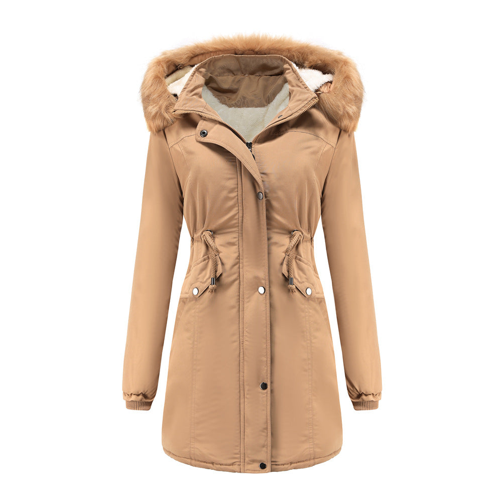 Damen modische Funktionsjacke mit abnehmbarer Kapuze und kuscheligem Kunstfell EB