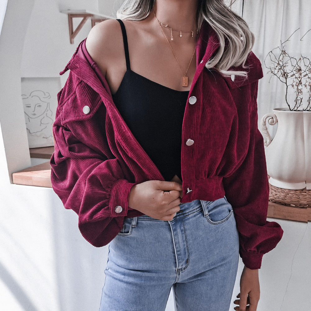 EB | Trendige Kurze Jacke Aus Cord für Frauen