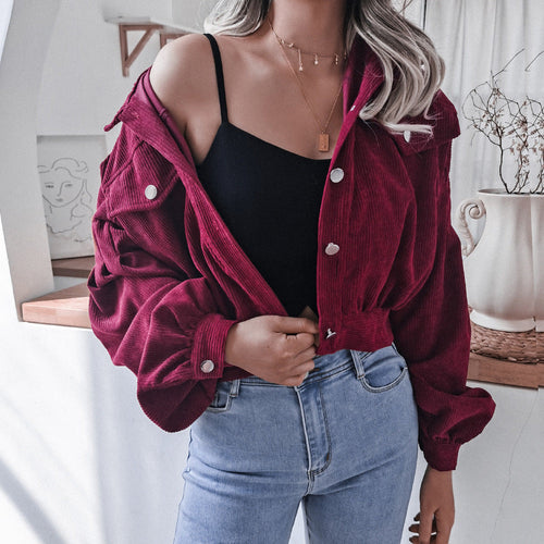 EB | Trendige Kurze Jacke Aus Cord für Frauen