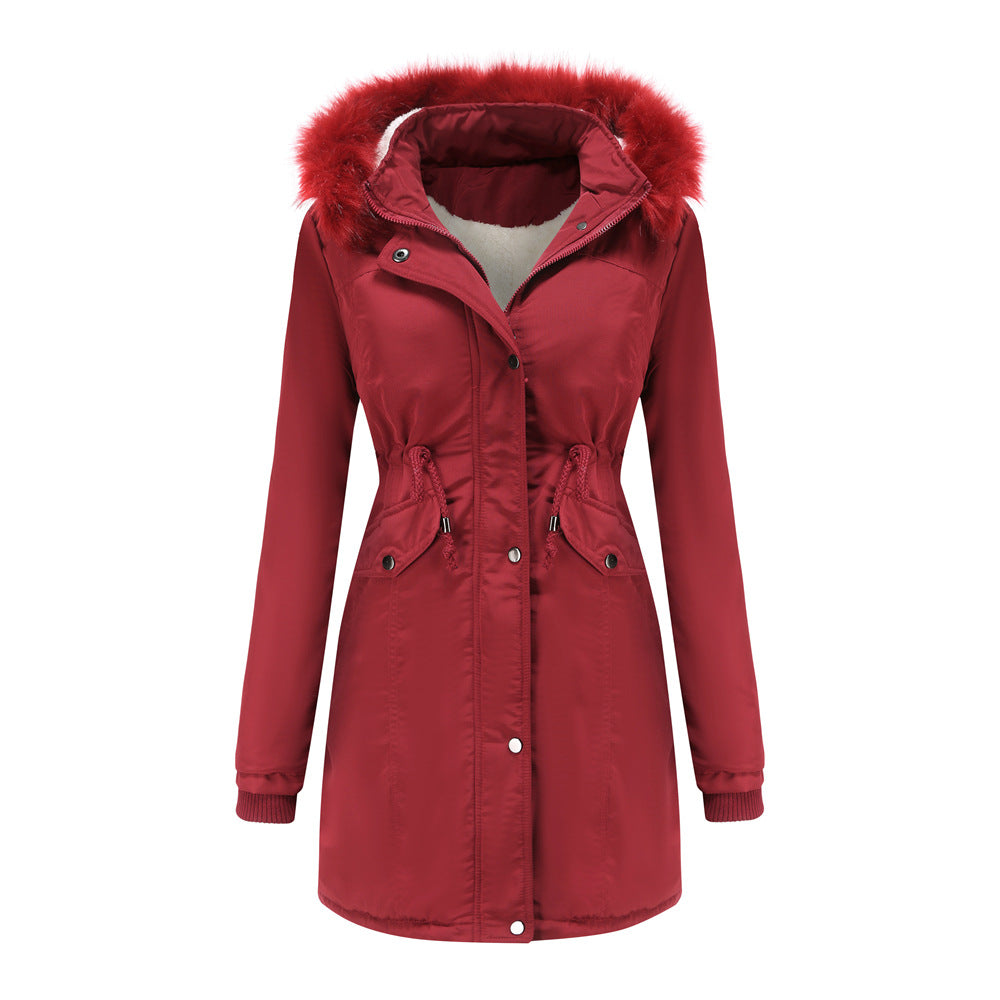 Damen modische Funktionsjacke mit abnehmbarer Kapuze und kuscheligem Kunstfell EB