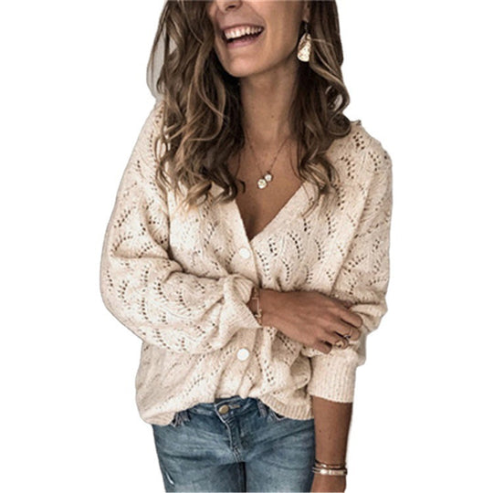 Damen Strickjacke mit zauberhaftem Lochmuster und lässigem Schnitt EB