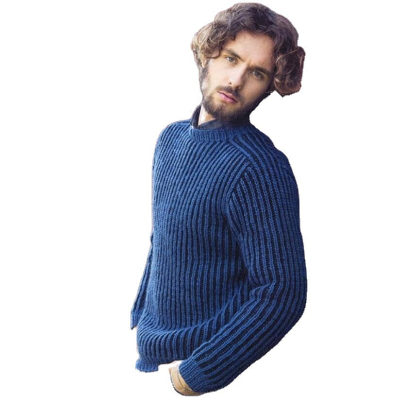 Herren Rippstrick Pullover mit rundem Ausschnitt und lässigem Schnitt EB