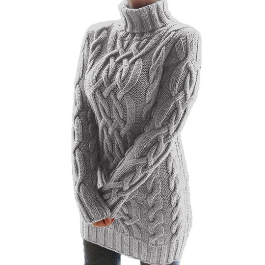 Damen Strickpullover mit Rollkragen und Zopf-Muster EB