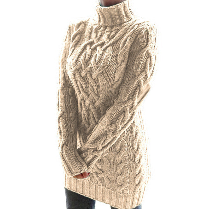 Damen Strickpullover mit Rollkragen und Zopf-Muster EB