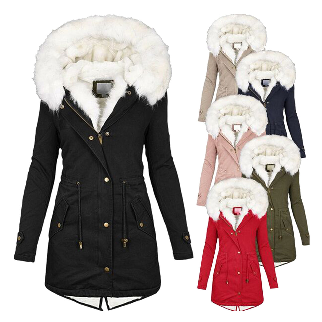 Damen Gefütterter Parka-Mantel mit Teddyfutter, abnehmbarer Kunstfellkapuze und Taillenzug EB