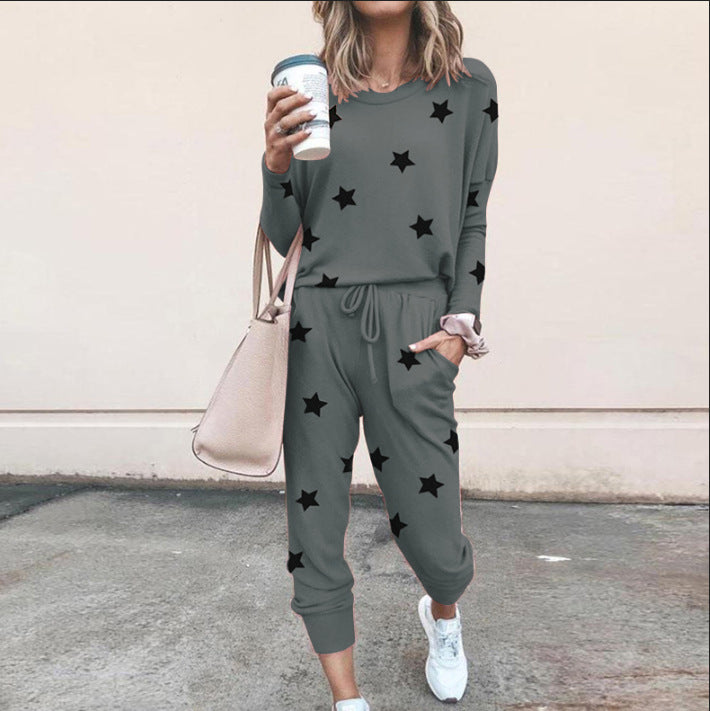 Damen Sweatpants-Set mit Sternen-Print und elastischem Bund EB