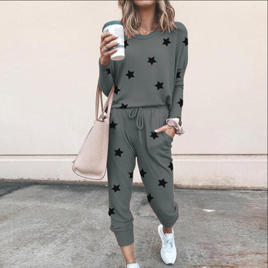 Damen Sweatpants-Set mit Sternen-Print und elastischem Bund EB