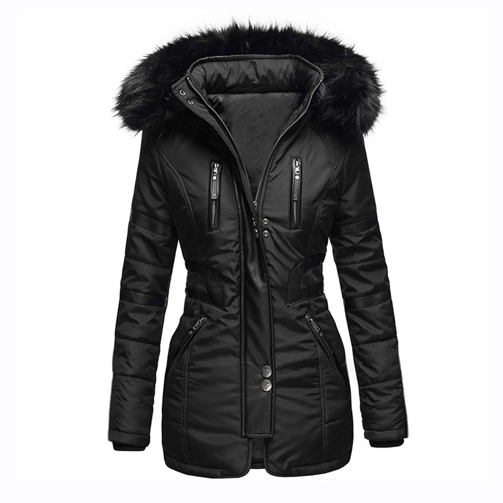 Damen isolierte Parkajacke mit abnehmbarem Kunstfellkragen und vielseitigen Taschen EB
