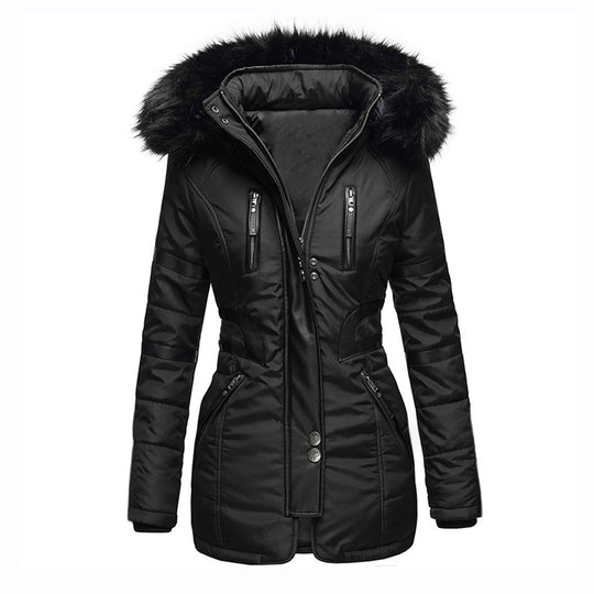 Damen isolierte Parkajacke mit abnehmbarem Kunstfellkragen und vielseitigen Taschen EB