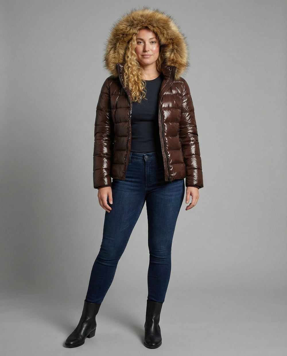 Damen Steppjacke Kunstfellkragen | EB