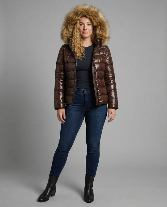 Damen Steppjacke Kunstfellkragen | EB