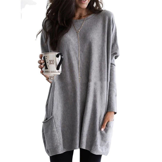 Damen nan oversized Longshirt mit Kontrastblock und aufgesetzten Taschen EB