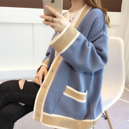 Damen Lässiger Strickcardigan mit attraktiven Kontrastsäumen und praktischen Taschen EB
