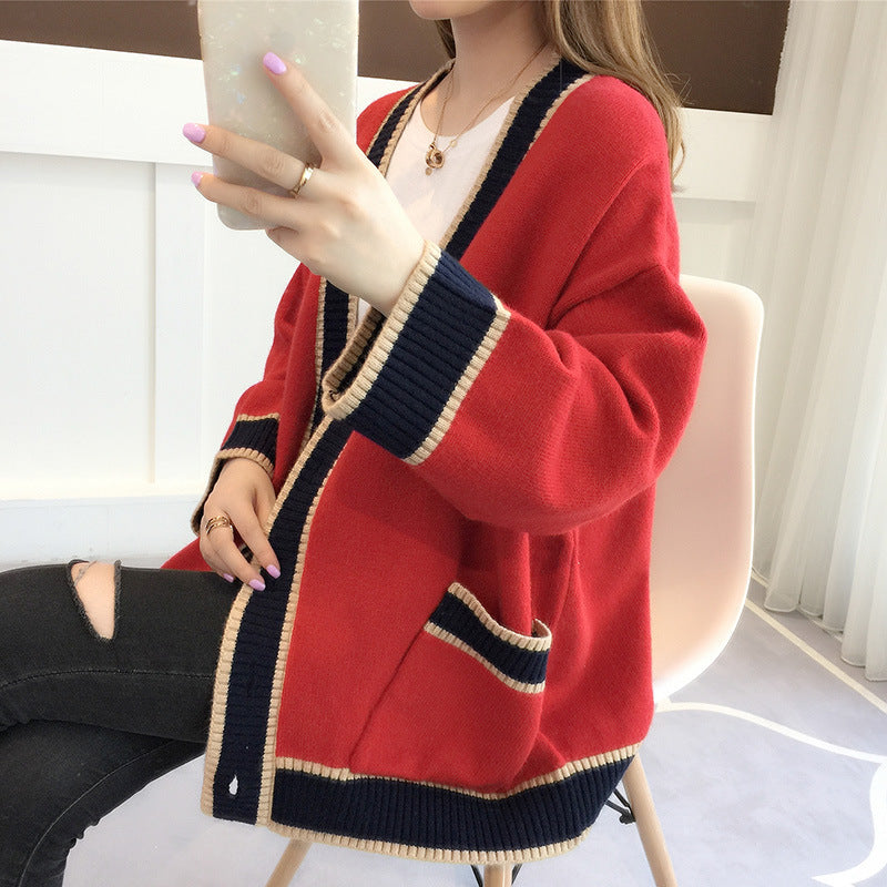 Damen Lässiger Strickcardigan mit attraktiven Kontrastsäumen und praktischen Taschen EB