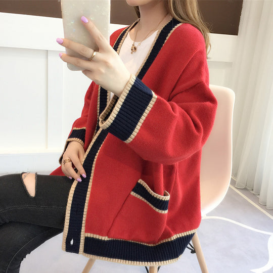 Damen Lässiger Strickcardigan mit attraktiven Kontrastsäumen und praktischen Taschen EB
