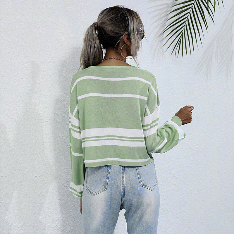 Damen lässiger Sweatshirt mit stylischen Rüschendetails und Streifenmuster EB