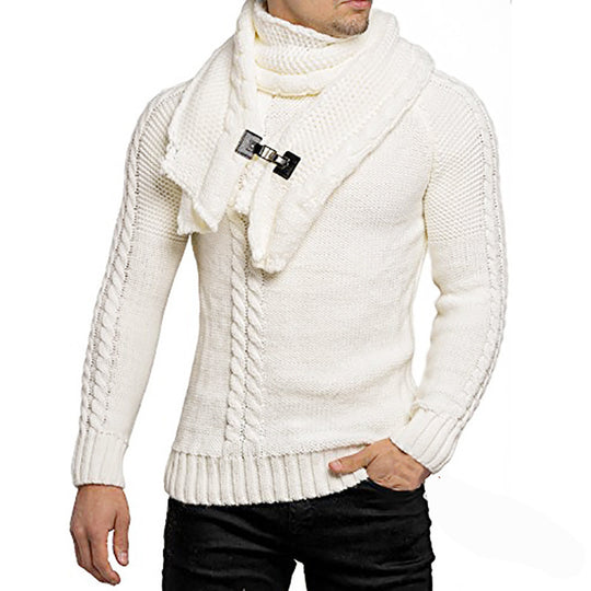 Herren Grobstrickpullover mit praktischem Schal EB