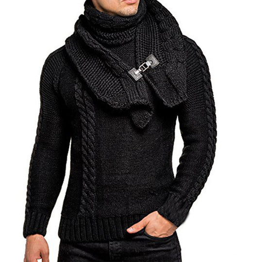 Herren Grobstrickpullover mit praktischem Schal EB