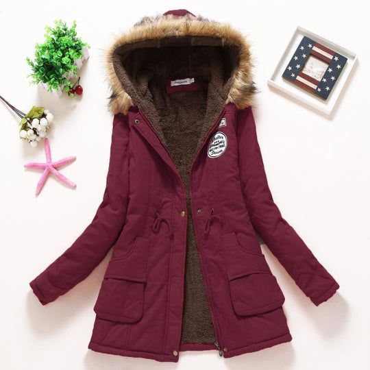 Damen taillierter Kapuzenparka mit Teddyfutter und Kunstfellbesatz EB