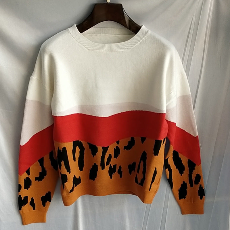 Damen modischer Pullover im modernen Colorblock-Design EB