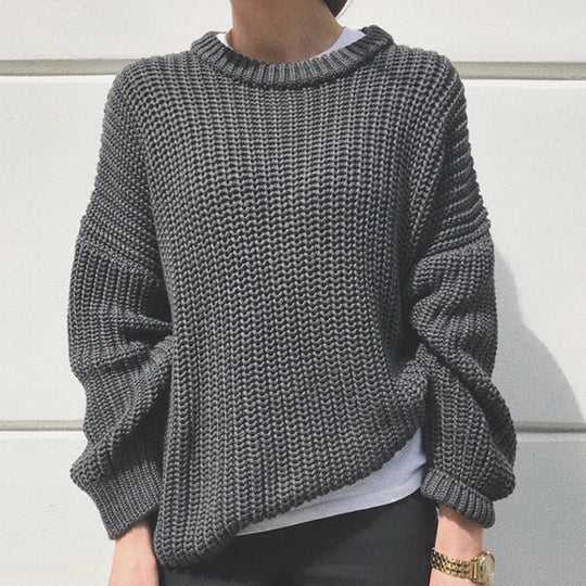 Damen Grobstrickpullover mit lässigem Schnitt und Ballonärmeln EB