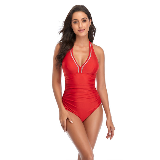 Damen Einteiliger Badeanzug mit tiefem V-Ausschnitt und modellierendem Schnitt EB