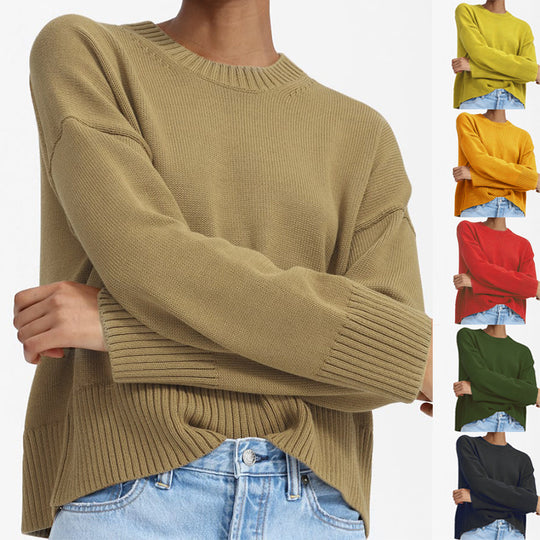 Damen Grobstrick Pullover mit weitem Schnitt und lässigem Design EB