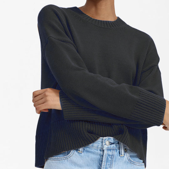 Damen Grobstrick Pullover mit weitem Schnitt und lässigem Design EB