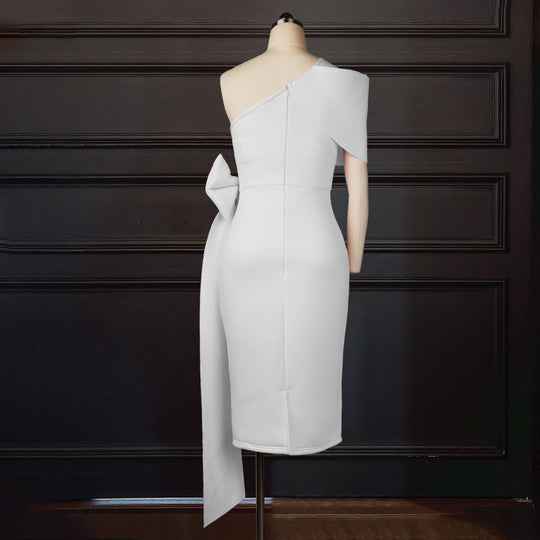 Damen elegantes Wickelkleid mit asymmetrischem Top und voluminösem Schleifenakzent EB