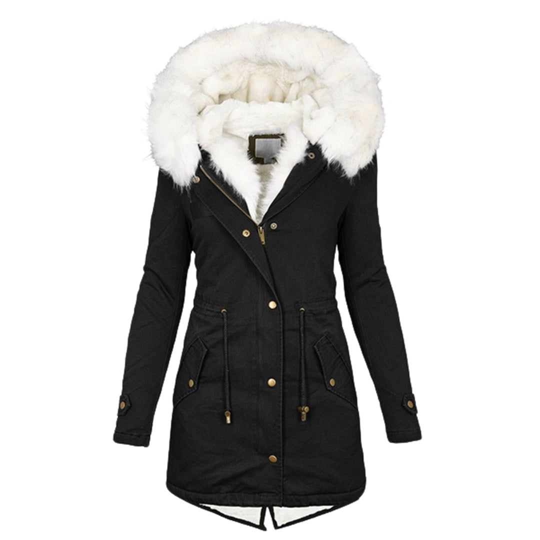 Damen Gefütterter Parka-Mantel mit Teddyfutter, abnehmbarer Kunstfellkapuze und Taillenzug EB