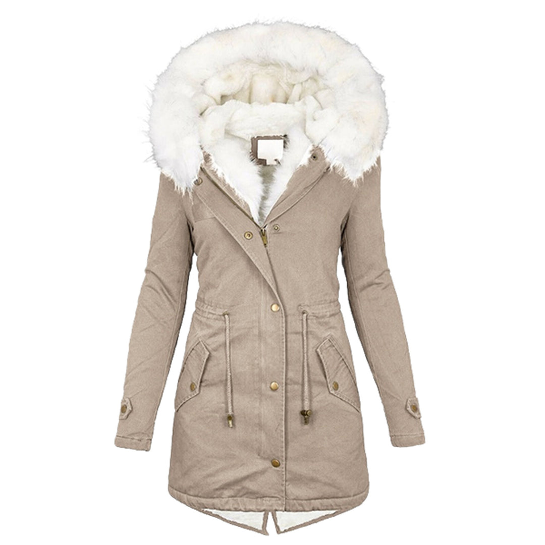 Damen Gefütterter Parka-Mantel mit Teddyfutter, abnehmbarer Kunstfellkapuze und Taillenzug EB