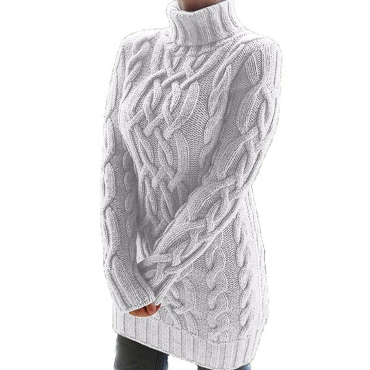 Damen Strickpullover mit Rollkragen und Zopf-Muster EB