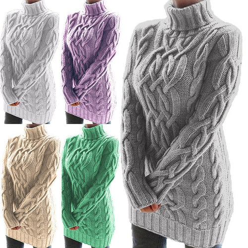 Damen Strickpullover mit Rollkragen und Zopf-Muster EB