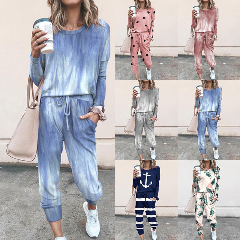 Damen Sweatpants-Set mit Sternen-Print und elastischem Bund EB