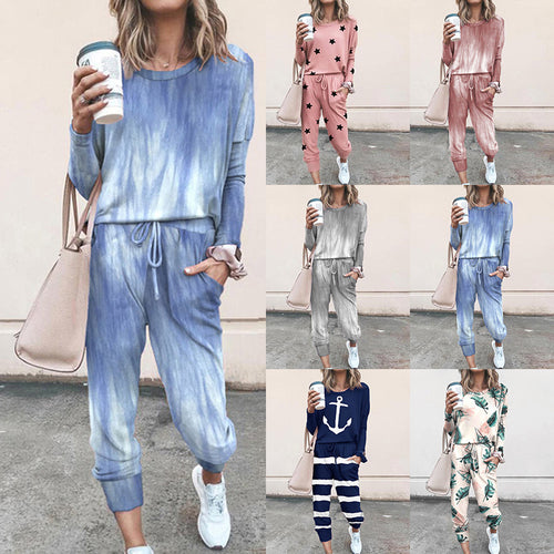 Damen Sweatpants-Set mit Sternen-Print und elastischem Bund EB