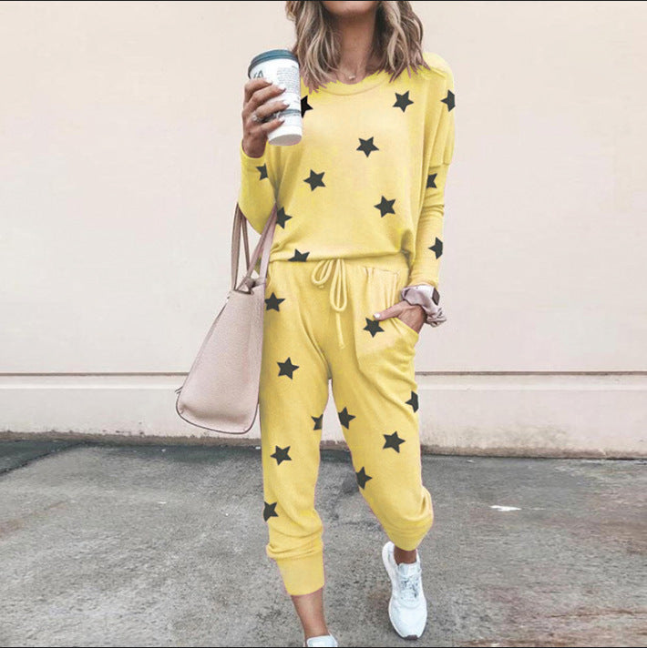 Damen Sweatpants-Set mit Sternen-Print und elastischem Bund EB