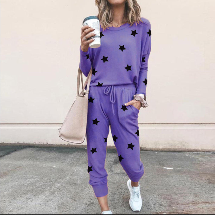 Damen Sweatpants-Set mit Sternen-Print und elastischem Bund EB