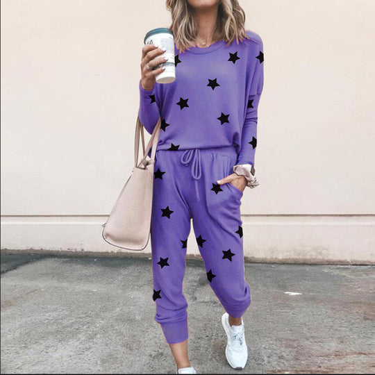 Damen Sweatpants-Set mit Sternen-Print und elastischem Bund EB