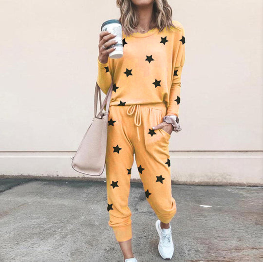 Damen Sweatpants-Set mit Sternen-Print und elastischem Bund EB