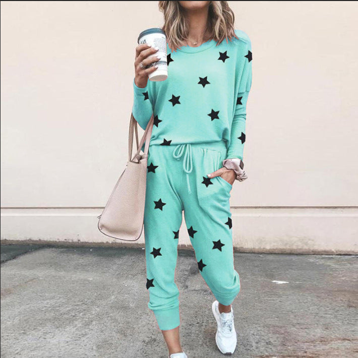Damen Sweatpants-Set mit Sternen-Print und elastischem Bund EB