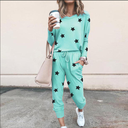 Damen Sweatpants-Set mit Sternen-Print und elastischem Bund EB