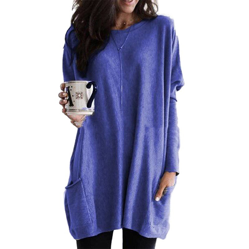 Damen nan oversized Longshirt mit Kontrastblock und aufgesetzten Taschen EB