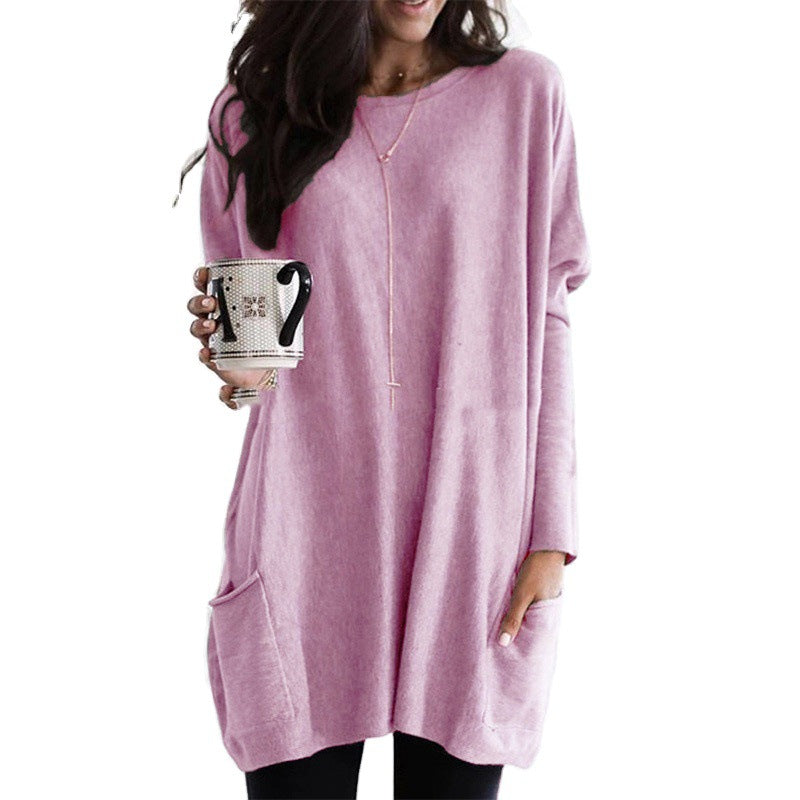 Damen nan oversized Longshirt mit Kontrastblock und aufgesetzten Taschen EB
