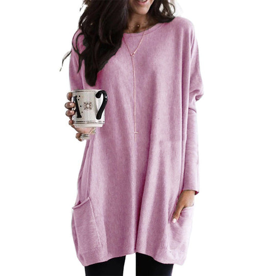 Damen nan oversized Longshirt mit Kontrastblock und aufgesetzten Taschen EB