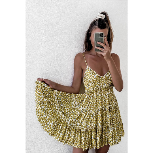 Damen Sommerliches Rüschenkleid mit verstellbaren Trägern und fließendem Schnitt EB